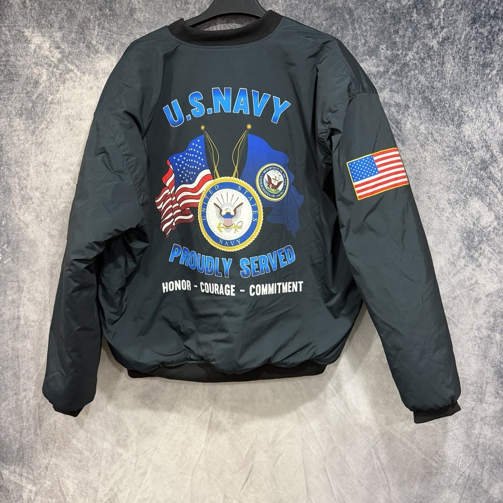 U.S. Navy Proudly Served Bomber Jacket Men’s Navy Orange Lined Military XL